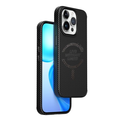 Bal-z Apple iPhone 15 Pro Max Kılıf Wiwu LCC-107 Karbon Fiber M-safe Şarj Özellikli Kamera Korumalı Kabon Kapak