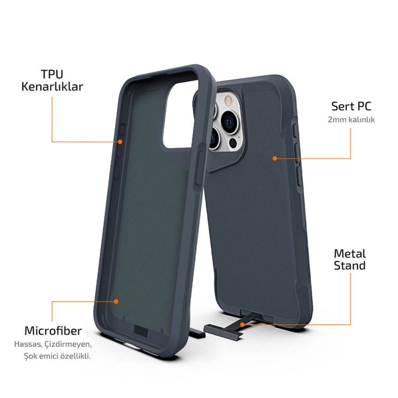 Bal-z Apple iPhone 15 Pro Max Kılıf  Airbag Kenarlı T-Max Mat Standlı Kapak