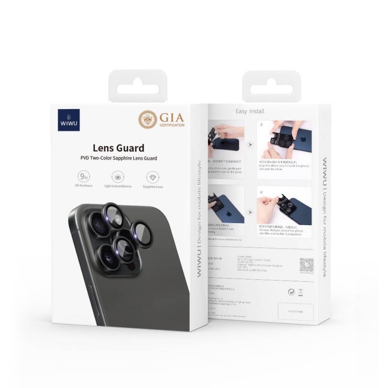 Bal-z Apple iPhone 15 Pro Max Wiwu LG-003 Lens Guard Çizilmeye Karşı Dayanıklı Safir Kamera Lens Koruyucu