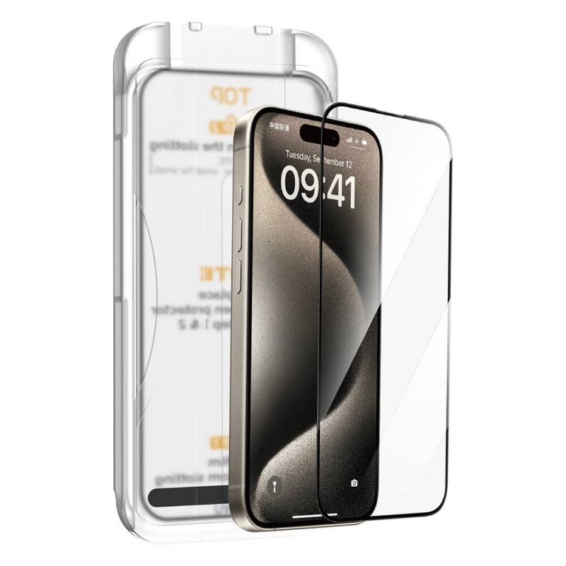 Bal-z Apple iPhone 15 Wiwu SQ-008 Oleofobik Easy Install Darbeye Karşı Dayanıklı Temperli Cam Ekran Koruyucu + Kolay Uygulama Aparatlı