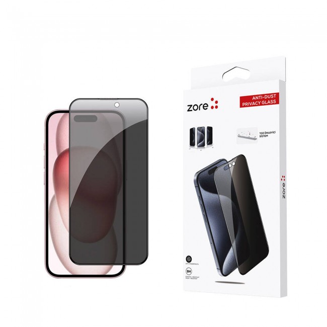 Apple iPhone 15 Zore Anti-Dust Privacy Temperli Ekran Koruyucu Apple iPhone 15 Zore Anti-Dust Privacy Temperli Ekran Koruyucu