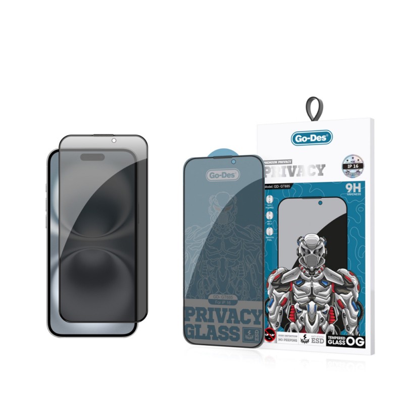Bal-z Apple iPhone 16 Go Des 9D Full Cover Privacy Temperli Cam Ekran Koruyucu
