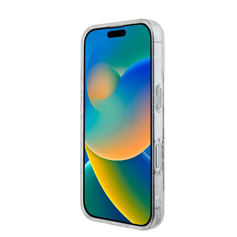 Bal-z Apple iPhone 16 Guess Orjinal Lisanslı 3'lü Aksesuar Seti IML Baskılı Simli Glitter Kılıf + Ekran Koruyucu + Lens Koruyucu