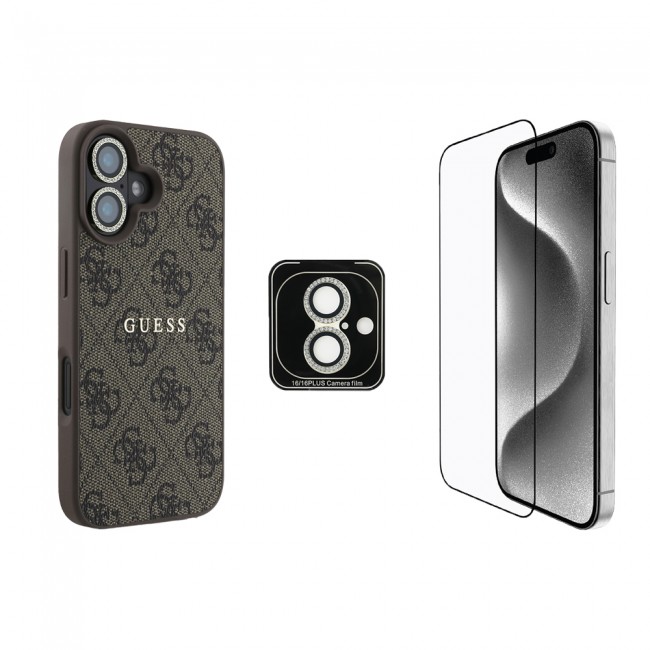 Apple iPhone 16 Guess Orjinal Lisanslı Kılıf + Ekran Koruyucu + Lens Koruyucu 3in1 Aksesuar Seti Apple iPhone 16 Guess Orjinal Lisanslı Kılıf + Ekran Koruyucu + Lens Koruyucu 3in1 Aksesuar Seti
