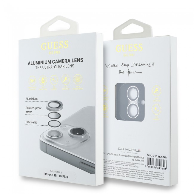 Apple iPhone 16 Guess Orjinal Lisanslı Metal Kamera Lens Koruyucu Apple iPhone 16 Guess Orjinal Lisanslı Metal Kamera Lens Koruyucu