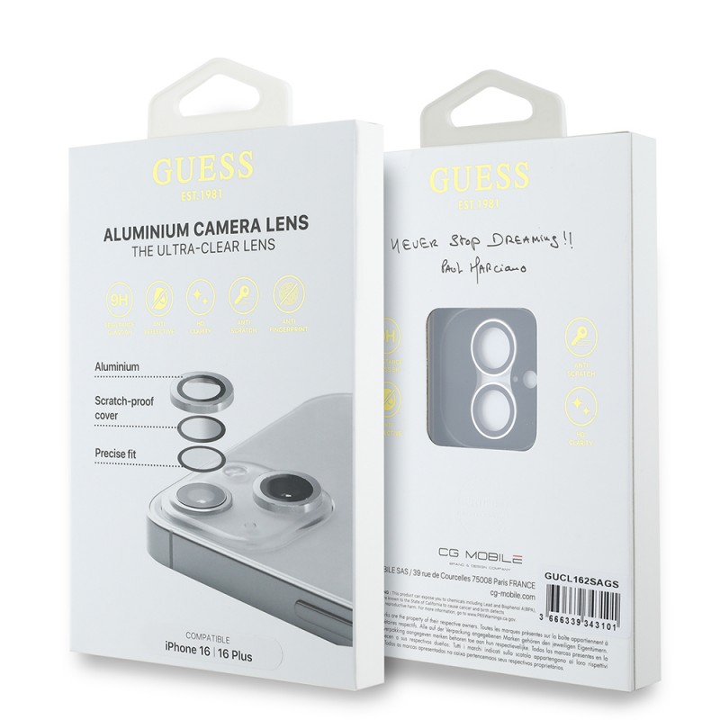 Bal-z Apple iPhone 16 Guess Orjinal Lisanslı Metal Kamera Lens Koruyucu