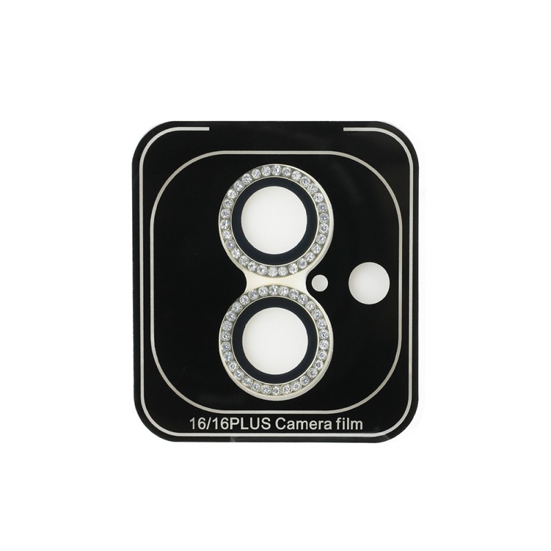 Bal-z Apple iPhone 16 Guess Orjinal Lisanslı Rhinestone Ekran Koruyucu + Lens Koruyucu 2in1 Aksesuar Seti