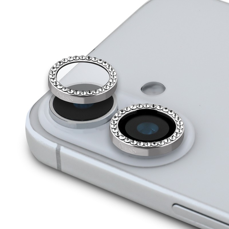 Bal-z Apple iPhone 16 Guess Orjinal Lisanslı Rhinestone Ekran Koruyucu + Lens Koruyucu 2in1 Aksesuar Seti