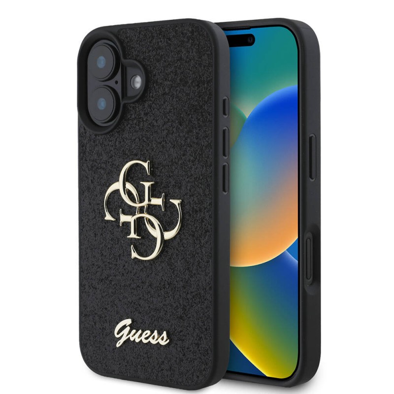 Bal-z Apple iPhone 16 Kılıf Guess Orjinal Lisanslı 4G Büyük Metal Logolu Glitter Kapak