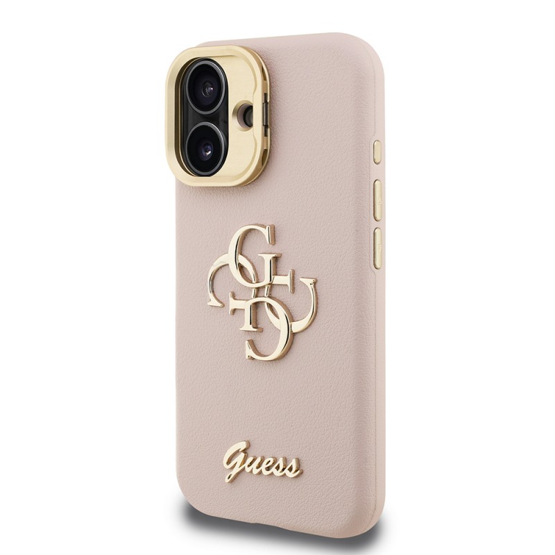 Bal-z Apple iPhone 16 Kılıf Guess Orjinal Lisanslı Grained Yazı Logolu Kamera Standlı Kapak