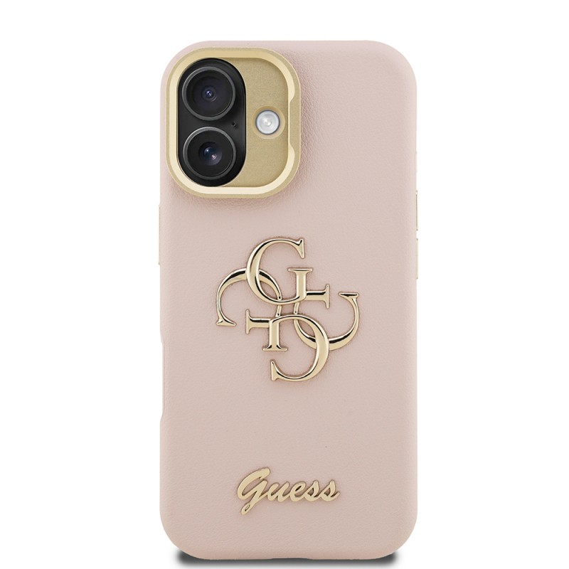 Bal-z Apple iPhone 16 Kılıf Guess Orjinal Lisanslı Grained Yazı Logolu Kamera Standlı Kapak