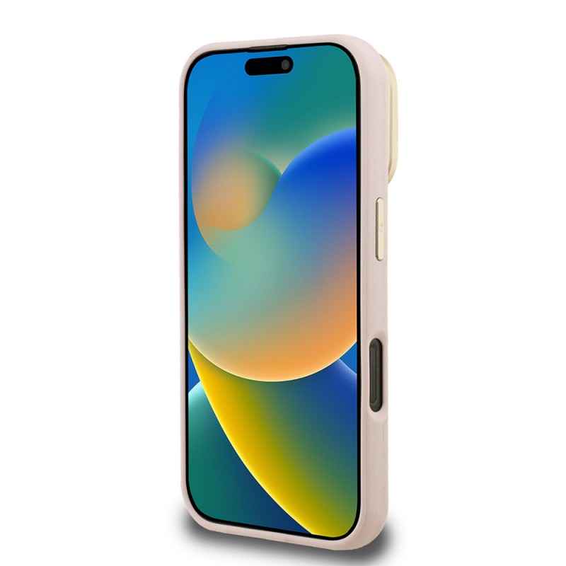 Bal-z Apple iPhone 16 Kılıf Guess Orjinal Lisanslı Grained Yazı Logolu Kamera Standlı Kapak