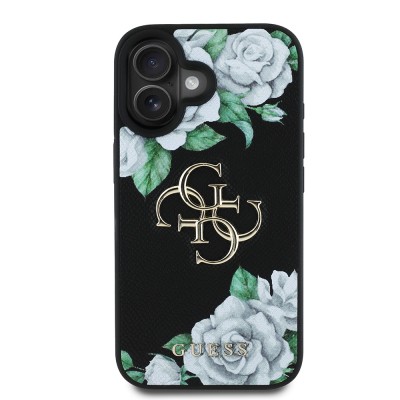 Bal-z Apple iPhone 16 Kılıf Guess Orjinal Lisanslı Gül Baskılı Büyük Metal Logo Dizaynlı Kapak