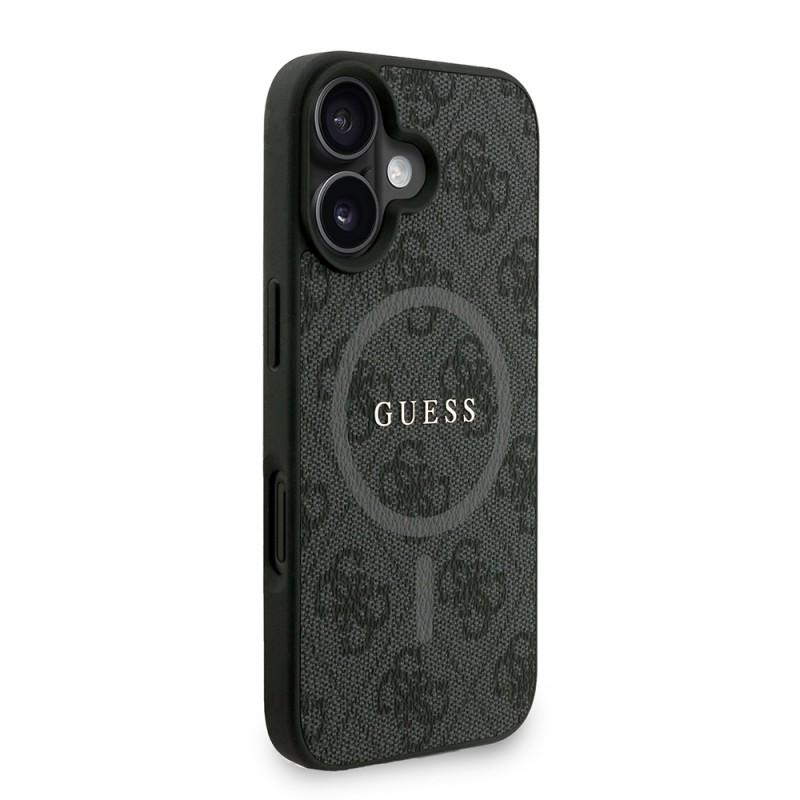 Bal-z Apple iPhone 16 Kılıf Guess Orjinal Lisanslı M-safe Şarj Özellikli PU Deri Bilek Askı İpli Yazı Logolu Kapak