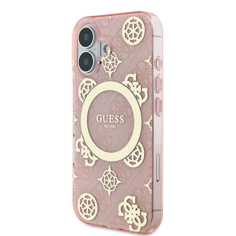 Bal-z Apple iPhone 16 Kılıf Guess Orjinal Lisanslı M-safe Şarj Özellikli 4G Desenli IML Yazı Logolu Peony Kapak
