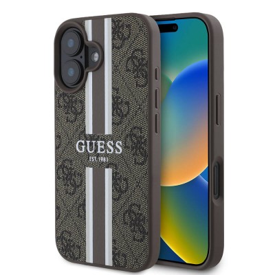 Bal-z Apple iPhone 16 Kılıf Guess Orjinal Lisanslı M-safe Şarj Özellikli 4G Şerit Tasarımlı Printed Kapak