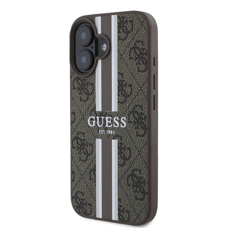Bal-z Apple iPhone 16 Kılıf Guess Orjinal Lisanslı M-safe Şarj Özellikli 4G Şerit Tasarımlı Printed Kapak