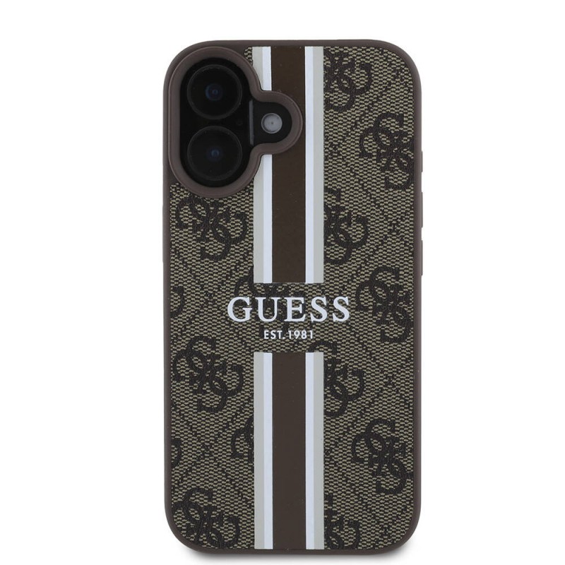Bal-z Apple iPhone 16 Kılıf Guess Orjinal Lisanslı M-safe Şarj Özellikli 4G Şerit Tasarımlı Printed Kapak