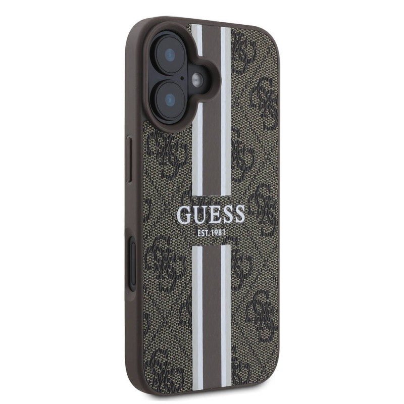 Bal-z Apple iPhone 16 Kılıf Guess Orjinal Lisanslı M-safe Şarj Özellikli 4G Şerit Tasarımlı Printed Kapak