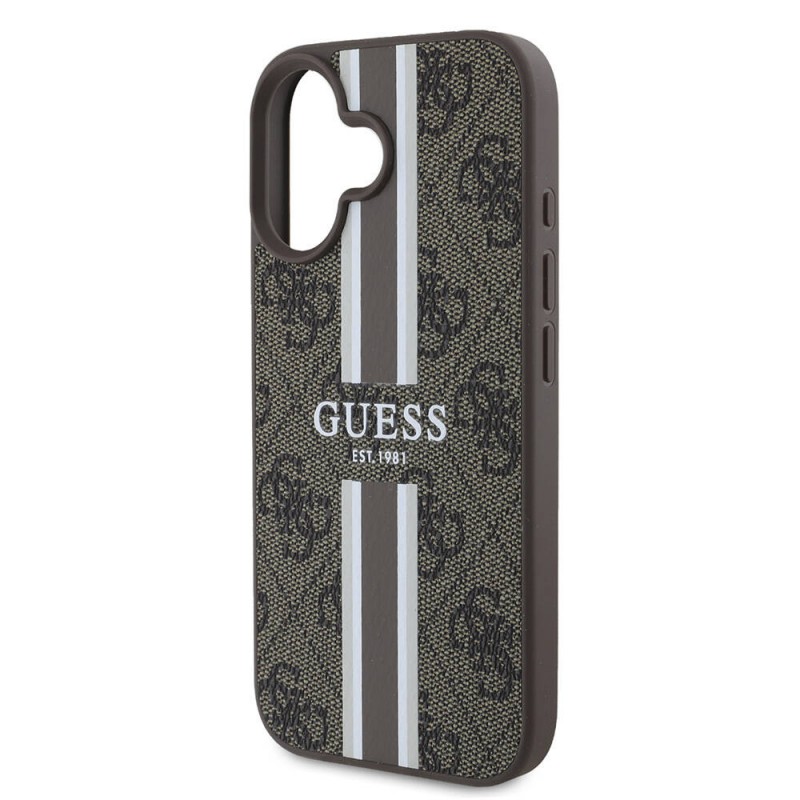 Bal-z Apple iPhone 16 Kılıf Guess Orjinal Lisanslı M-safe Şarj Özellikli 4G Şerit Tasarımlı Printed Kapak