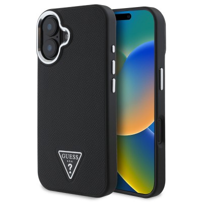 Bal-z Apple iPhone 16 Kılıf Guess Orjinal Lisanslı M-safe Şarj Özellikli Grained Triangle Kapak