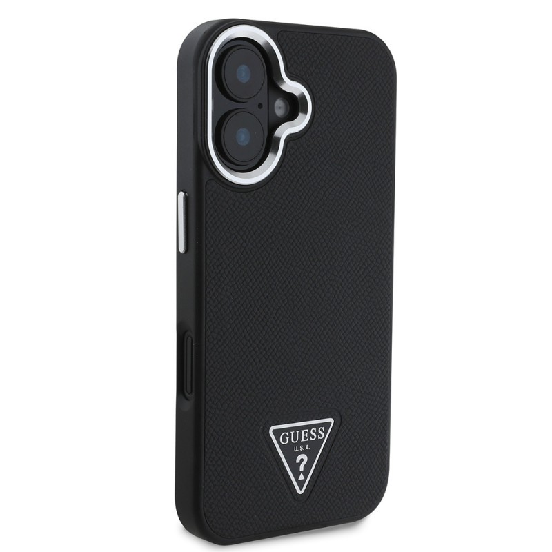 Bal-z Apple iPhone 16 Kılıf Guess Orjinal Lisanslı M-safe Şarj Özellikli Grained Triangle Kapak