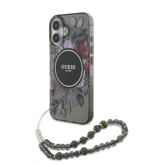Apple iPhone 16 Kılıf Guess Orjinal Lisanslı M-safe Şarj Özellikli IML Baskılı Çiçek İnci Bileklikli Kapak Apple iPhone 16 Kılıf Guess Orjinal Lisanslı M-safe Şarj Özellikli IML Baskılı Çiçek İnci Bileklikli Kapak