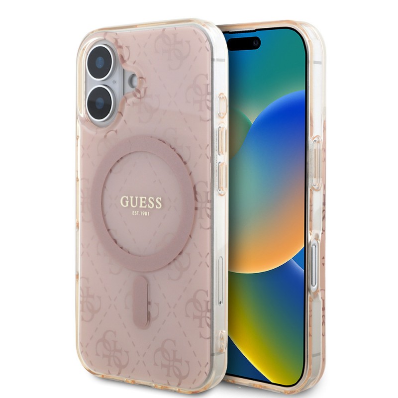 Bal-z Apple iPhone 16 Kılıf Guess Orjinal Lisanslı M-safe Şarj Özellikli IML Baskılı Klasik Logolu 4G Desenli Kapak