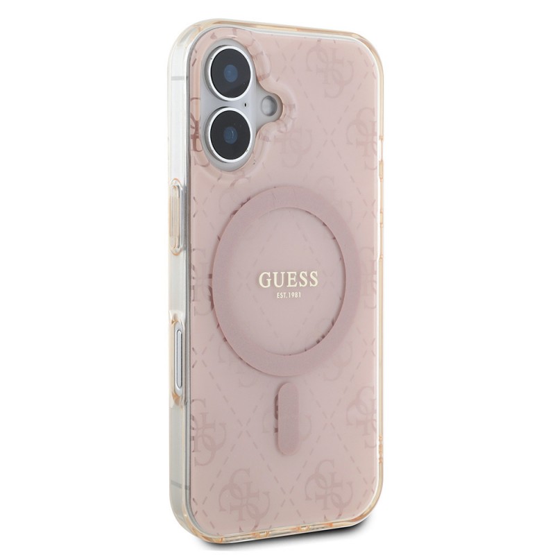 Bal-z Apple iPhone 16 Kılıf Guess Orjinal Lisanslı M-safe Şarj Özellikli IML Baskılı Klasik Logolu 4G Desenli Kapak