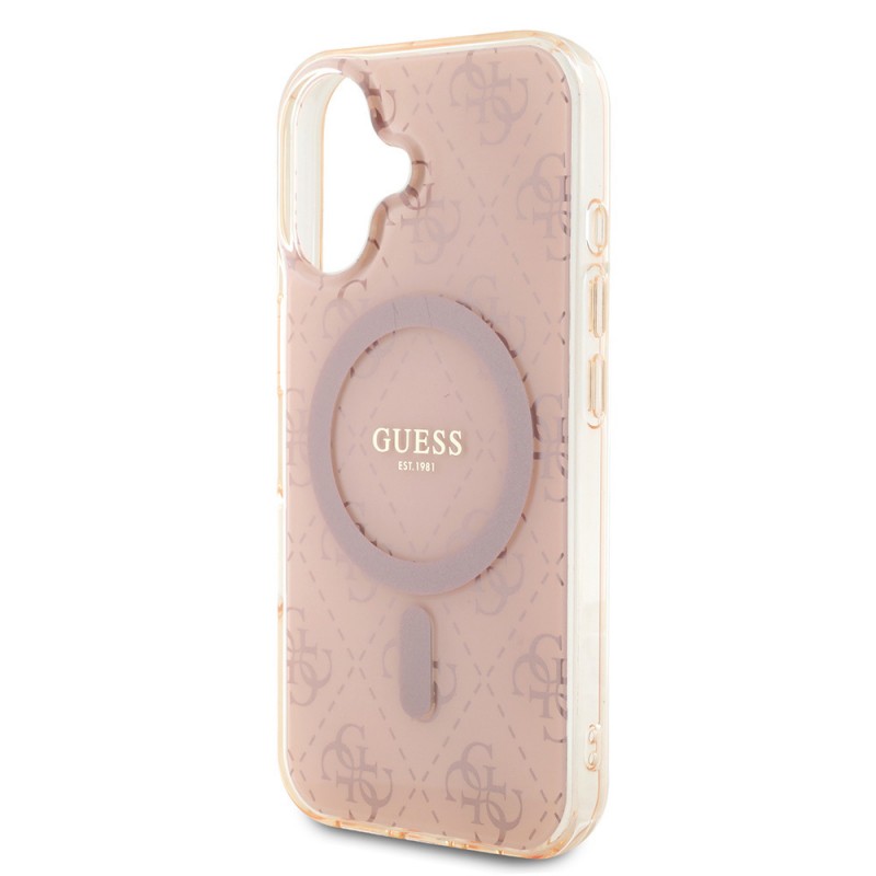 Bal-z Apple iPhone 16 Kılıf Guess Orjinal Lisanslı M-safe Şarj Özellikli IML Baskılı Klasik Logolu 4G Desenli Kapak