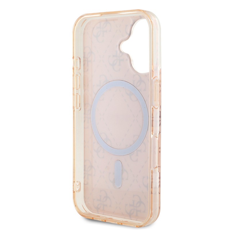 Bal-z Apple iPhone 16 Kılıf Guess Orjinal Lisanslı M-safe Şarj Özellikli IML Baskılı Klasik Logolu 4G Desenli Kapak