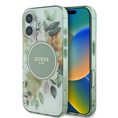 Bal-z Apple iPhone 16 Kılıf Guess Orjinal Lisanslı M-safe Şarj Özellikli IML Baskılı Yazı Logolu Flower Tonal Circle Kapak