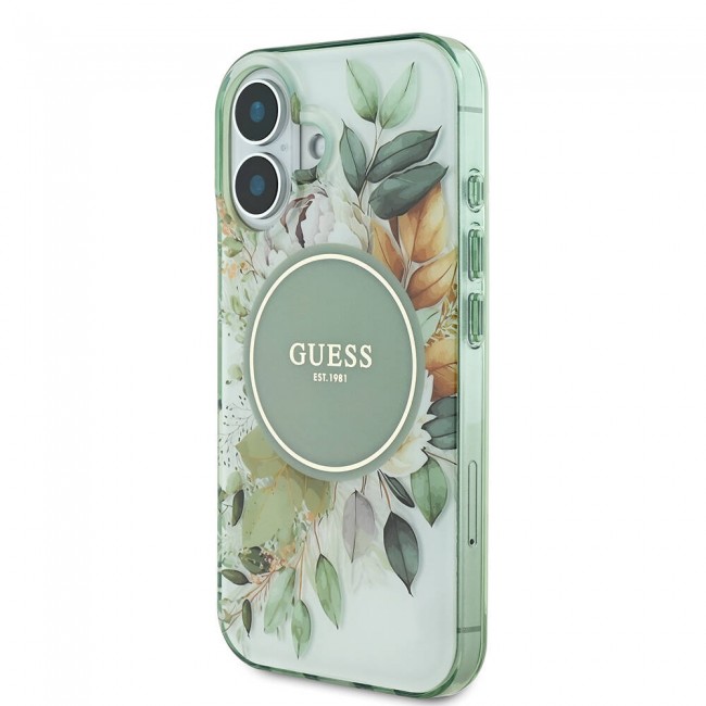 Apple iPhone 16 Kılıf Guess Orjinal Lisanslı Magsafe Şarj Özellikli IML Baskılı Yazı Logolu Flower Tonal Circle Kapak