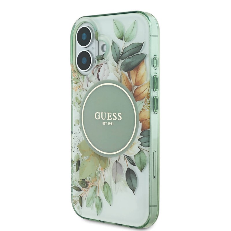 Bal-z Apple iPhone 16 Kılıf Guess Orjinal Lisanslı M-safe Şarj Özellikli IML Baskılı Yazı Logolu Flower Tonal Circle Kapak