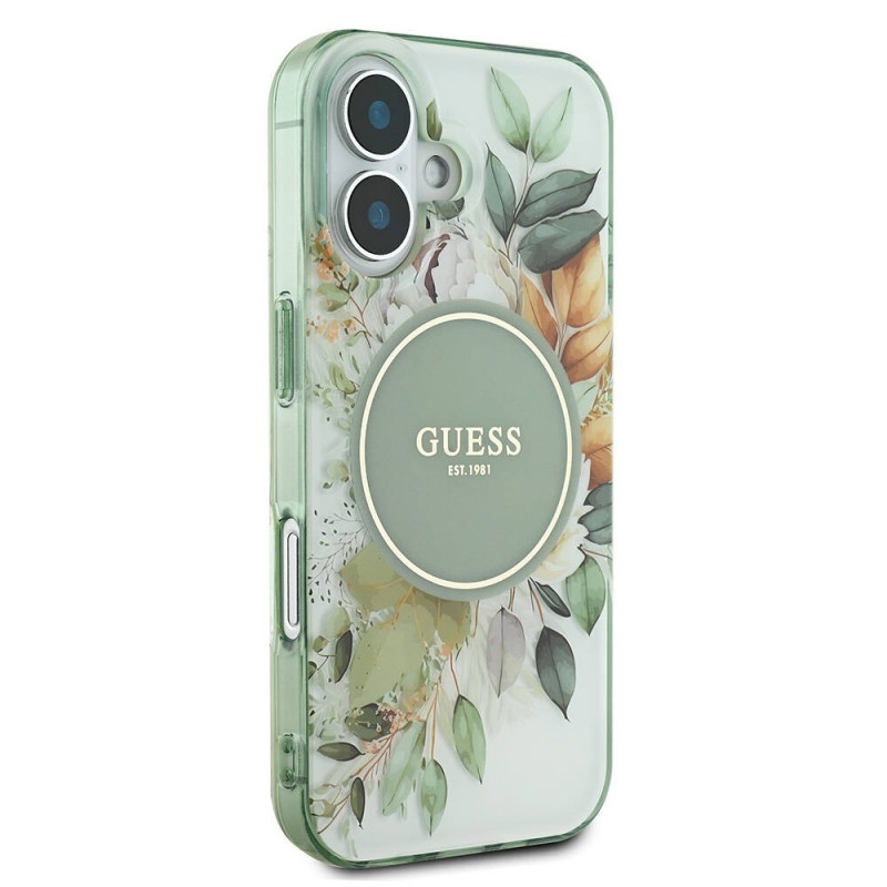 Bal-z Apple iPhone 16 Kılıf Guess Orjinal Lisanslı M-safe Şarj Özellikli IML Baskılı Yazı Logolu Flower Tonal Circle Kapak
