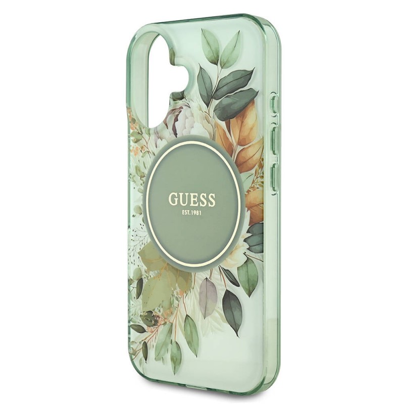 Bal-z Apple iPhone 16 Kılıf Guess Orjinal Lisanslı M-safe Şarj Özellikli IML Baskılı Yazı Logolu Flower Tonal Circle Kapak
