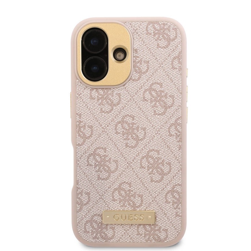 Bal-z Apple iPhone 16 Kılıf Guess Orjinal Lisanslı M-safe Şarj Özellikli PU 4G Desenli Metal Plaka Klasik Logolu Kapak