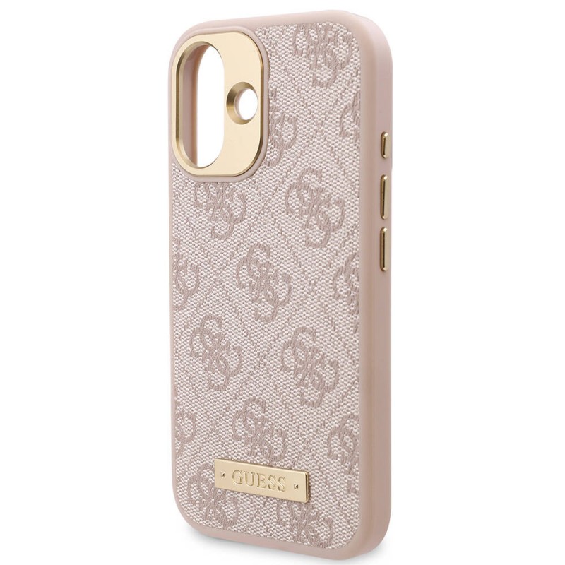 Bal-z Apple iPhone 16 Kılıf Guess Orjinal Lisanslı M-safe Şarj Özellikli PU 4G Desenli Metal Plaka Klasik Logolu Kapak