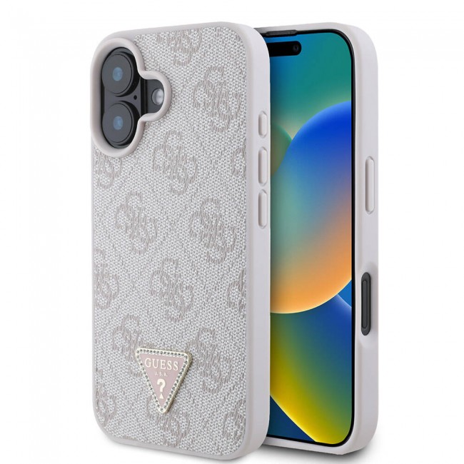 Apple iPhone 16 Kılıf Guess Orjinal Lisanslı Magsafe Şarj Özellikli PU Deri 4G Desenli Taşlı Üçgen Logolu Kapak Apple iPhone 16 Kılıf Guess Orjinal Lisanslı Magsafe Şarj Özellikli PU Deri 4G Desenli Taşlı Üçgen Logolu Kapak