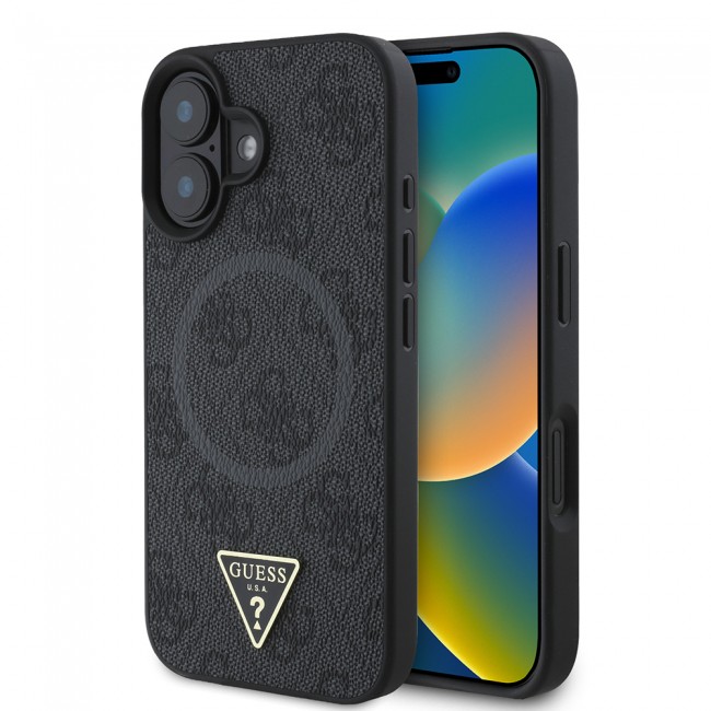 Apple iPhone 16 Kılıf Guess Orjinal Lisanslı Magsafe Şarj Özellikli PU Üçgen Logo 4G Desenli Kapak Apple iPhone 16 Kılıf Guess Orjinal Lisanslı Magsafe Şarj Özellikli PU Üçgen Logo 4G Desenli Kapak