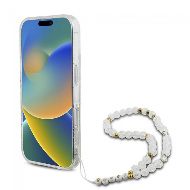 Apple iPhone 16 Kılıf Guess Orjinal Lisanslı Magsafe Şarj Özellikli Simli Silikon İnci Bileklikli Kapak Apple iPhone 16 Kılıf Guess Orjinal Lisanslı Magsafe Şarj Özellikli Simli Silikon İnci Bileklikli Kapak