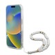 Apple iPhone 16 Kılıf Guess Orjinal Lisanslı Magsafe Şarj Özellikli Simli Silikon İnci Bileklikli Kapak Apple iPhone 16 Kılıf Guess Orjinal Lisanslı Magsafe Şarj Özellikli Simli Silikon İnci Bileklikli Kapak