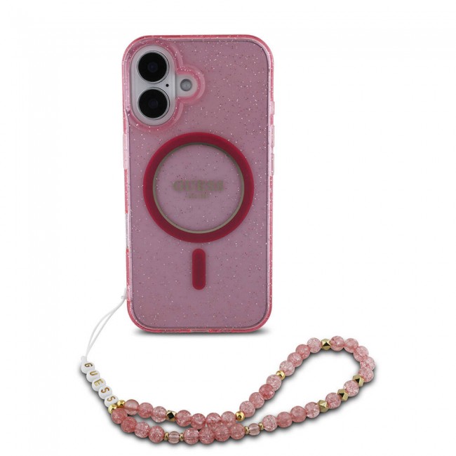 Apple iPhone 16 Kılıf Guess Orjinal Lisanslı Magsafe Şarj Özellikli Simli Silikon İnci Bileklikli Kapak Apple iPhone 16 Kılıf Guess Orjinal Lisanslı Magsafe Şarj Özellikli Simli Silikon İnci Bileklikli Kapak