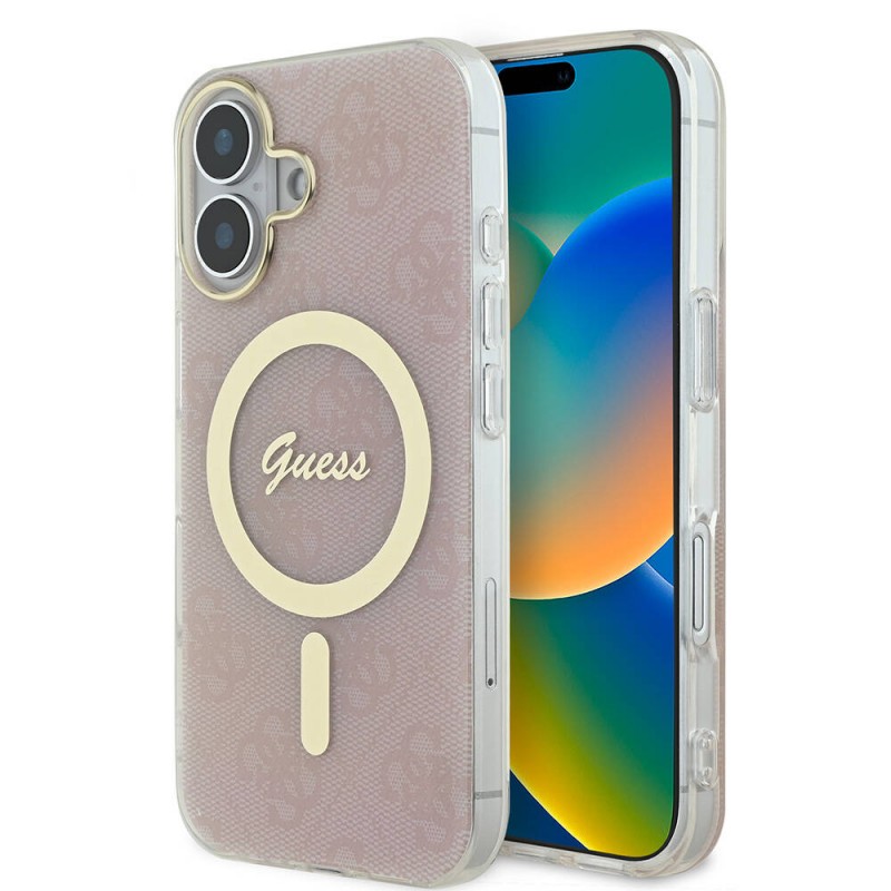 Bal-z Apple iPhone 16 Kılıf Guess Orjinal Lisanslı M-safe Şarj Özellikli Yazı Logolu 4G Desenli Kapak