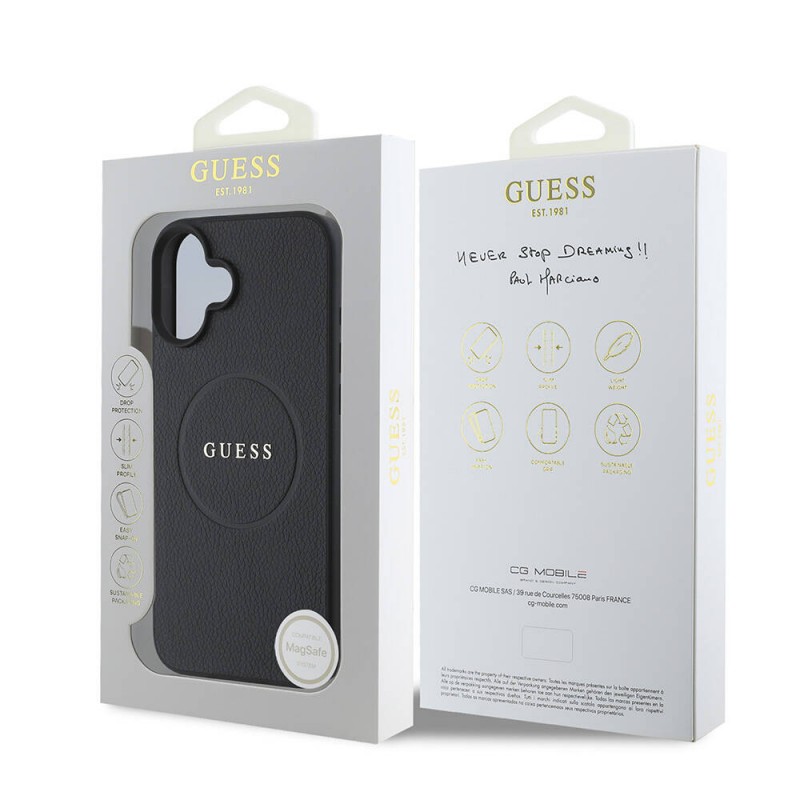 Bal-z Apple iPhone 16 Kılıf Guess Orjinal Lisanslı M-safe Şarj Özellikli Yazı Logolu Grained Kapak