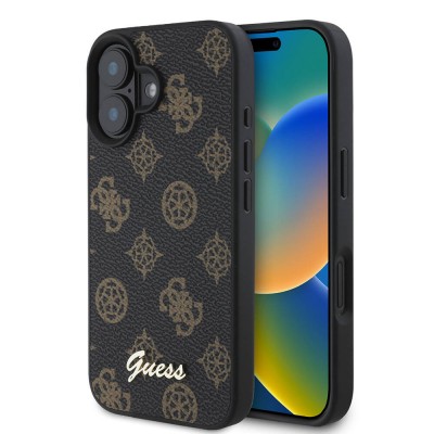 Bal-z Apple iPhone 16 Kılıf Guess Orjinal Lisanslı M-safe Şarj Özellikli Yazı Logolu Peony Kapak