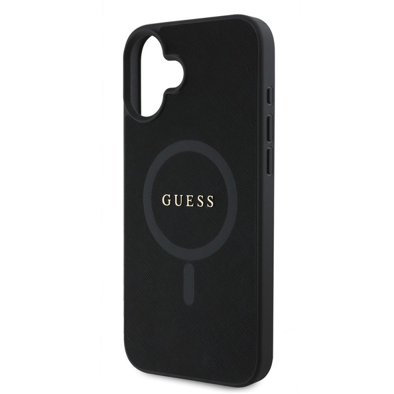 Bal-z Apple iPhone 16 Kılıf Guess Orjinal Lisanslı M-safe Şarj Özellikli Yazı Logolu Saffiano Classic Kapak