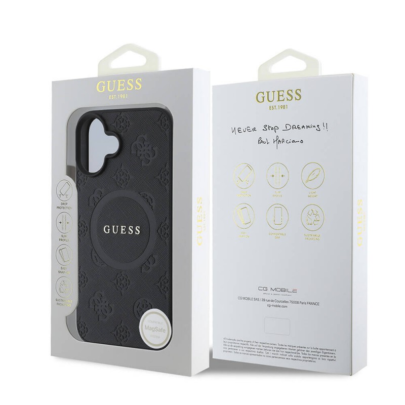 Bal-z Apple iPhone 16 Kılıf Guess Orjinal Lisanslı M-safe Şarj Özellikli Yazı Logolu Saffiano Peony Kapak