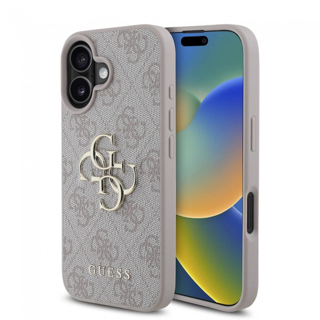 Apple iPhone 16 Kılıf Guess Orjinal Lisanslı PU Deri 4G Desenli Metal Büyük 4G ve Yazı Logolu Kapak Apple iPhone 16 Kılıf Guess Orjinal Lisanslı PU Deri 4G Desenli Metal Büyük 4G ve Yazı Logolu Kapak