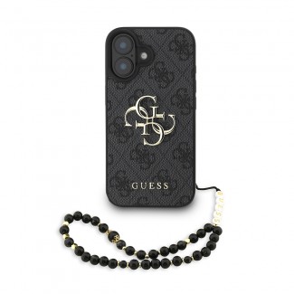 Apple iPhone 16 Kılıf Guess Orjinal Lisanslı PU Deri Bilek Askı İpli Metal Büyük 4G ve Yazı Logolu Kapak Apple iPhone 16 Kılıf Guess Orjinal Lisanslı PU Deri Bilek Askı İpli Metal Büyük 4G ve Yazı Logolu Kapak